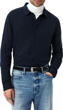 John Varvatos Gareth Organic Cotton Knit Button-Up Shirt in Navy at Nordstrom, Size Xx-Large