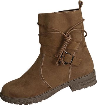 Generic Brown Ladies Casual Mid Tube Boots with Side Zipper Round Toe Thick Heel and Sole for Outdoor Walking 2025 Stylish