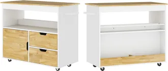 STILVORA Carrello Da Cucina Con 2 Cassetti, 1 Anta, 1 Vano Aperto, Portasciugamani E Ruote, In Legno, Rovere