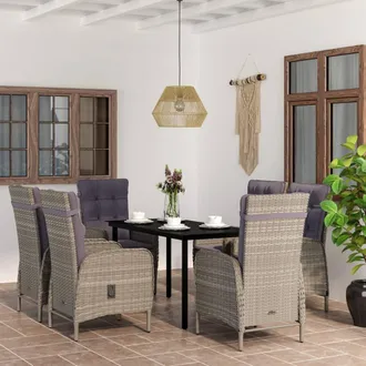 vidaXL Juego De Comedor De Jard&iacute;n 7 Piezas Con Cojines Gris Y Negro Vidaxl
