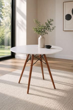 Fusion Living Soho Medium White Circular Dining Table with Walnut Wood Legs