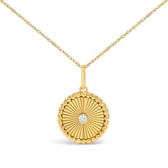 House of Brilliance 14K Yellow Gold Diamond Accent Medallion Circle Fluted Pendant Necklace