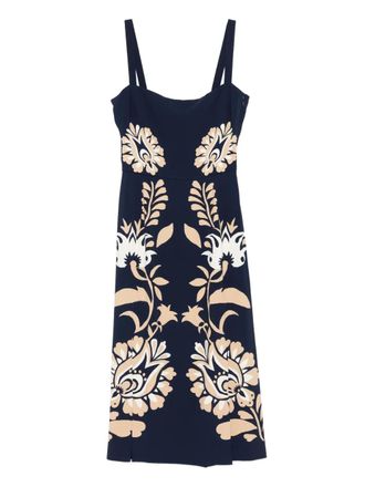 La DoubleJ floral-pattern midi dress - Blue