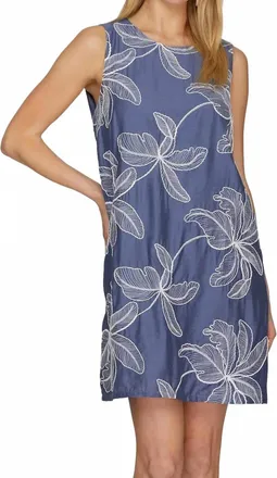 She + Sky Belle Embroidered Mini Dress In Blue
