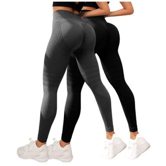 Generic 2PC Womens 3D Anti Cellulite Leggings, Slimming High Waisted Seamless Push Up Sculpting Opaque Yoga Fitness Sports Trousers Butt Lift Sports Pants Fit