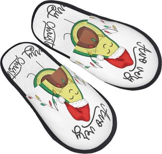Generic Fuzzy Slippers Avocado Merry Christmas Fluffy Slippers Flat Comfy Slides For Travel Hotel Bedroom M