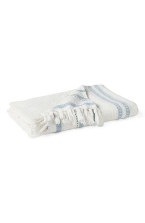 Coyuchi Bonita Organic Cotton Throw Blanket in Soft White W/Pacific Blue at Nordstrom