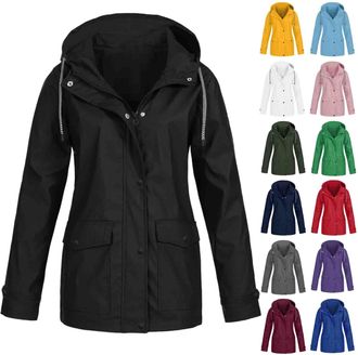 Generic Ladies Rain Jacket Tall - Womens Waterproof Jackets Plus Size Casual Regular Fit Hiking Coats Solid Color Trench Coat Lightweight Windproof Outerwear 