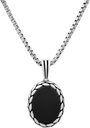 HMY Jewelry Mens Sterling Silver Pendant Necklace in Silver/Black at Nordstrom Rack