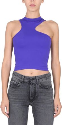Off-white Purple Solid Mock Collar Top