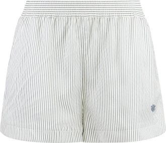 Stella McCartney Korte Broeken, Dames, Wit, XS, Leer, Gestreept Elastische Shorts