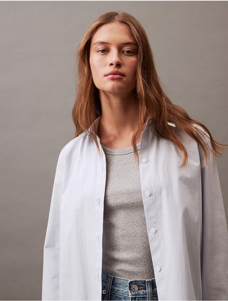 Calvin Klein Womens Pure Poplin Stretch Shirt - Blue - XS