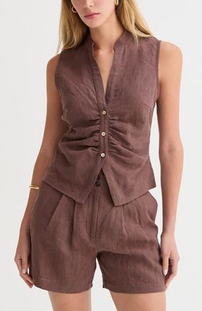 Crescent Sleeveless Mandarin Collar Blouse Top in Brown at Nordstrom, Size Small