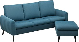 HOMCOM 3 Seater Corner Sofa Couch Settee with Chaise Lounge - Blue | TJ Hughes