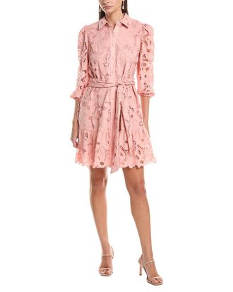 Anne Klein Scalloped Hem Tiered Lace Shirtdress