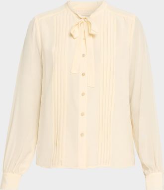 Ulla Johnson Delvine Tie-Neck Button-Front Blouse