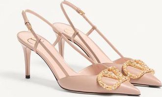 Valentino Garavani D&eacute;collet&eacute; Slingback Vlogo Signature In Vitello Con Logo Gioiello 80Mm Donna ROSE CANNELLE 36.5