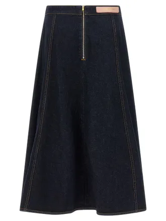 Alberta Ferretti Denim A-Line Maxi Skirt - Dark Blue