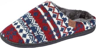 Jo & Joe New Mens Slip On Mules Tweed Fair Isles Nordic Knitted Warm Faux Fur Lined Slippers Size 7-12 (11 UK, Navy Gry Red)