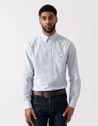 GANT Mens GANT Mens Regular Fit Classic Poplin Gingham Shirt - 455 Light Blue - White - Size: 42/Regular