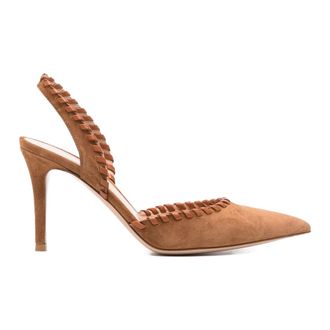 Gianvito Rossi Su&egrave;de Slingback Pumps - Dames - Schoenen - Bruin - Maat: 37 1/2 EU Su&egrave;de