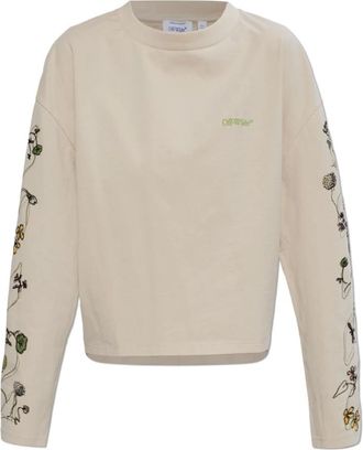 Off-white Logo T-Shirt - Dames - Longsleeves - Beige - M - Katoen - Tops
