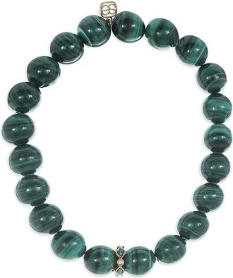 Sydney Evan Bracciale in oro giallo 14 carati con diamanti e malachite