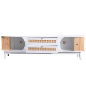 STILVORA Mueble De Tv Con 2 Puertas Y 2 Cajones De Rat&aacute;n, Estilo Natural, Sal&oacute;n, 170&times;39,5&times;46 Cm, De Mdf, Blanco