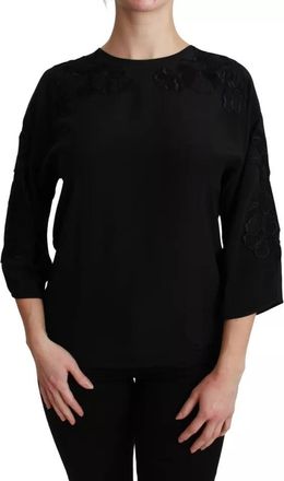 Dolce & Gabbana Black Floral Embroidered Blouse Silk Womens Top