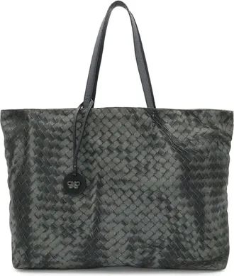 Bottega Veneta Intrecciolusion Gray Nylon Leather Shoulder Bag Tote Bag (Pre-Owned)