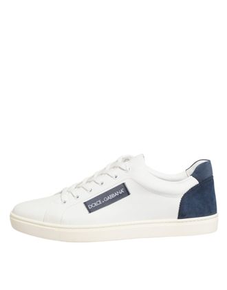 Dolce & Gabbana White Blue Leather Logo Patch Sneakers Mens Shoes