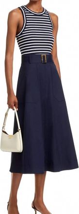 Veronica Beard Jordyn Mixed Media Dress In Navy/white
