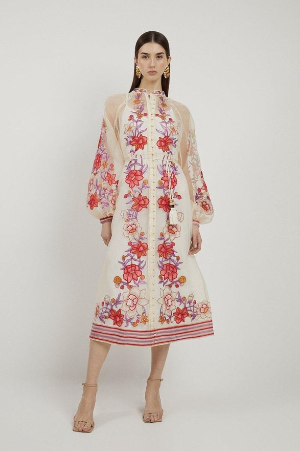 knee length dresses for ladies Karen Millen - Floral Lace Midi Dress