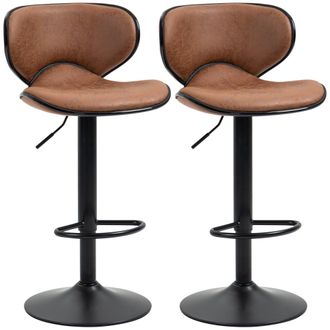HOMCOM Bar Stool Set of 2 Microfiber Cloth Adjustable Armless Chairs Brown | TJ Hughes