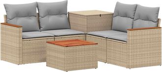 vidaXL Juego De Sof&aacute; 6 Uds. Beige Y Gris Claro Rat&aacute;n Sint&eacute;tico Y Acero Vidaxl