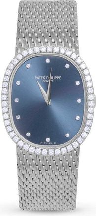 Patek Philippe Pre-owned Patek Philippe Golden Ellipse Hand Wind Diamond Blue Dial Ladies Watch 3748
