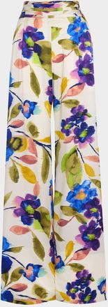 Ramy Brook Joss Wide-Leg Floral Satin Pants