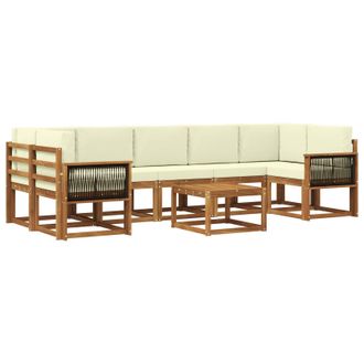 vidaXL Conjunto De Sof&aacute;s De Exterior Con Coj&iacute;n 6 Pcs Natural Y Crema Vidaxl