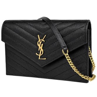 Saint Laurent Black Leather Chain/Shoulder Wallet (Pre-Owned)