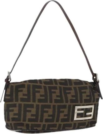 Fendi Pre-owned Shoulder Bags, female, Brown, Size: ONE SIZE Pre-owned Vintage Zucca Canvas Shoulder Bag