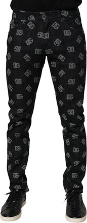 Dolce & Gabbana Mens Black Dg Monogram Cotton Skinny Denim Jeans Elastane Clothing