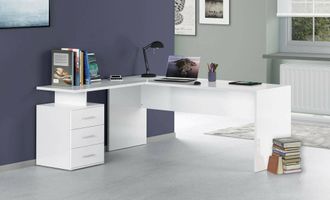 Dmora Escritorio De Esquina, Made In Italy, Mesa Minimalista Para Ordenador, Escritorio Para Pc, 160x60h75 Cm, Color Blanco Brillante, Con Embalaje Reforzad