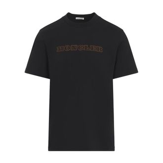 Moncler Tops, Heren, Zwart, S, Katoen, T-shirt met geborduurde letters