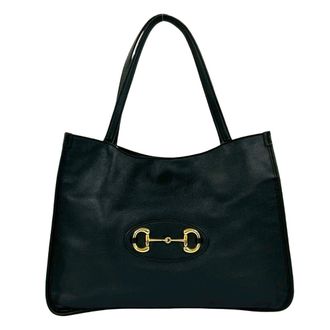 Gucci Black Leather Boston Bag Handbag Tote Bag (Pre-Owned)