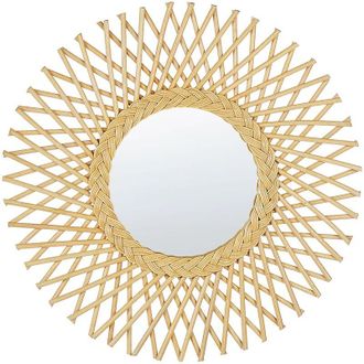 Beliani Beliani - Specchio da parete rotondo moderno con cornice in rattan &oslash; 60 cm chiaro Tagolu