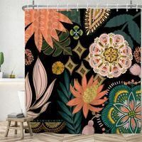 OEM Cortina De Ducha Estilo Bohemio De 180 Cm, Con Estampado De Flores Rosas Y Hojas Verdes, Impermeable Y Antimoho, De Poli&eacute;ster Lavable, Con 12 Ganchos