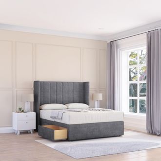 Sloomy Falcon Coniston Wingback Bed Set, 2 Drawers & 54 Floor Standing Headboard in Dark Grey | Size: Super King
