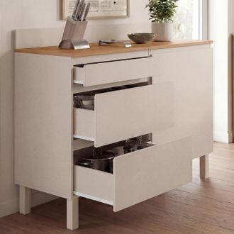 IDMarket Mueble Bajo De Cocina Con Espacio Para Ollas, 120 Cm, Modelo Claude, Encimera Con Efecto Madera, 83 Cm De Altura, 1 Puerta + 3 C