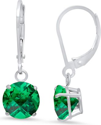 MAX + STONE 925 Sterling Silver 8mm Round Gemstone Dangle Earrings with Leverback