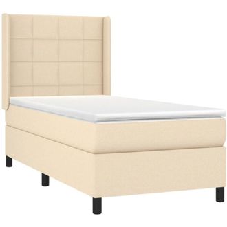 vidaXL Cama Box Spring Colch&oacute;n Y Luces Led Tela Crema 90x200 Cm Vidaxl
